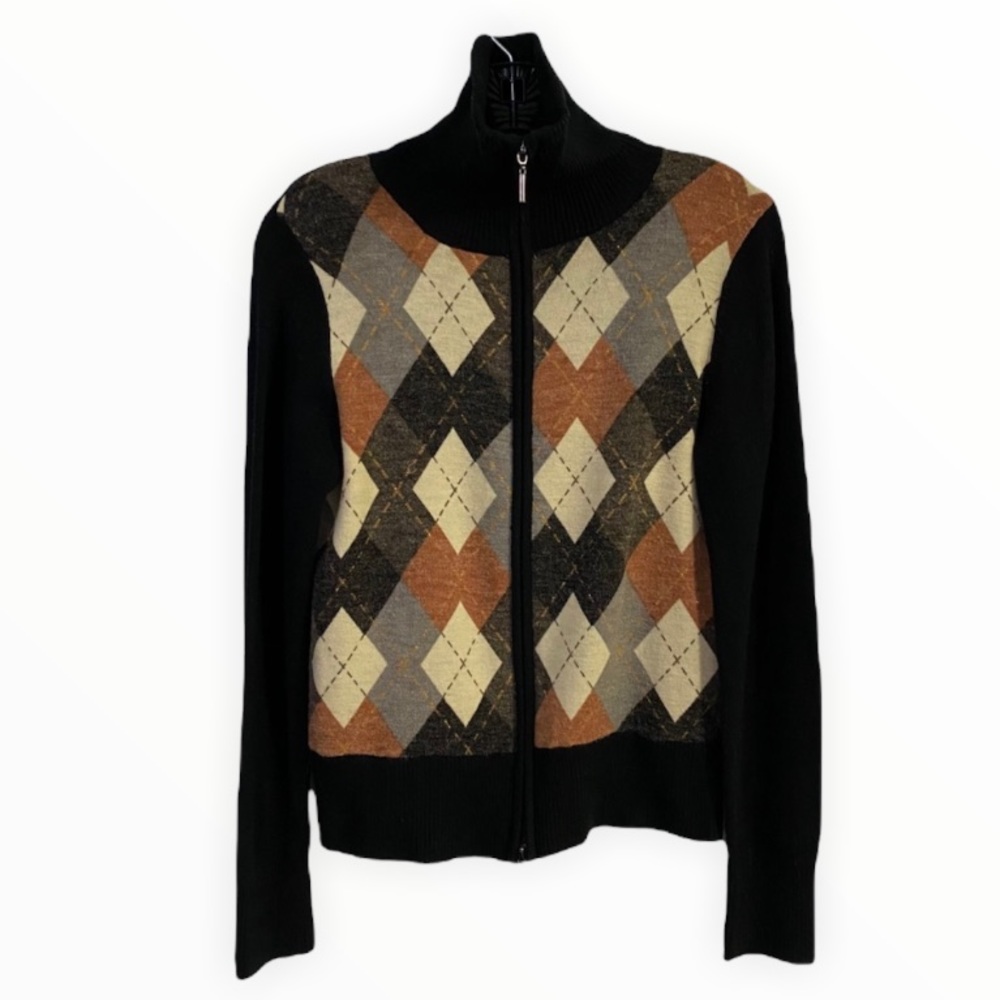 ARGYLE ZIP UP TURTLENECK SWEATER